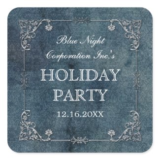 Elegant Blue Damask Silver Frame Holiday Square Stickers