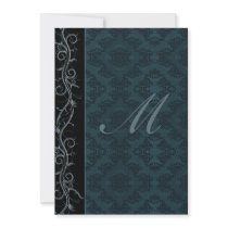 Elegant Blue Damask Wedding Custom Invitation