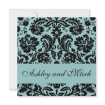 Elegant Blue  Damask Wedding Invitation