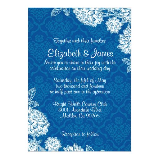 Elegant Blue Damask Wedding Invitations