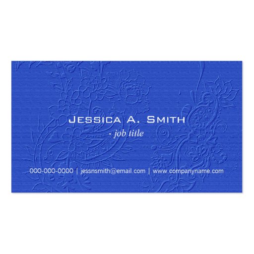 Elegant blue embroidered floral fabric texture business card template (front side)
