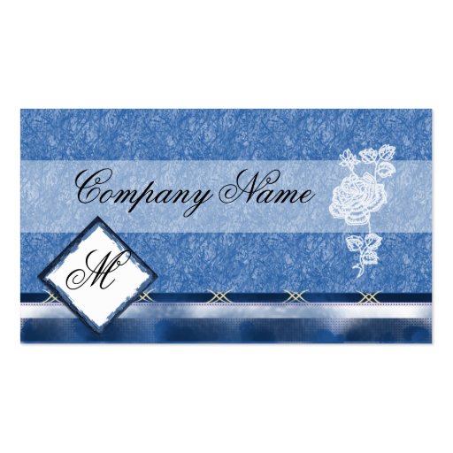 Elegant Blue Embroidery White Rose Business Cards (back side)