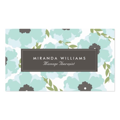 Elegant Blue Floral Business Cards (front side)