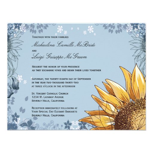 Elegant Blue Floral Formal Wedding Invite