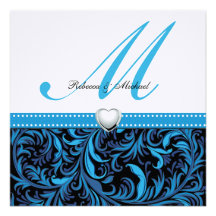 Elegant Blue Floral Patterns with Monogram Custom Announcements