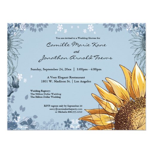 Elegant Blue Floral Wedding Shower Invite
