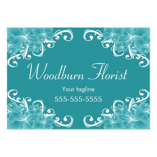 Elegant Blue Flowers Business Card Template (front side)