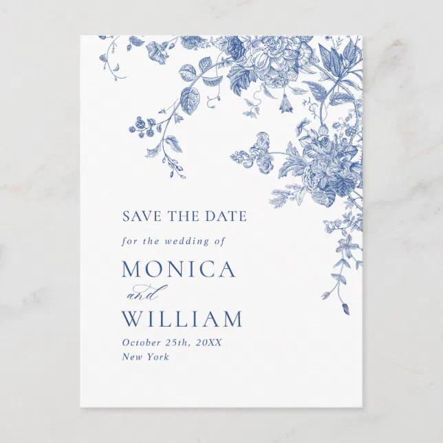 Elegant Blue French Garden Wedding Save The Date Postcard Zazzle