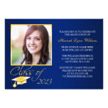 Elegant Blue Gold Photo Graduation Announcement