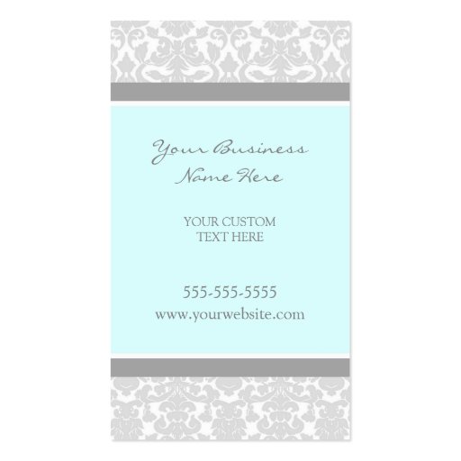 Elegant Blue Gray Damask Business Cards (front side)