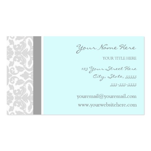 Elegant Blue Gray Damask Business Cards (back side)