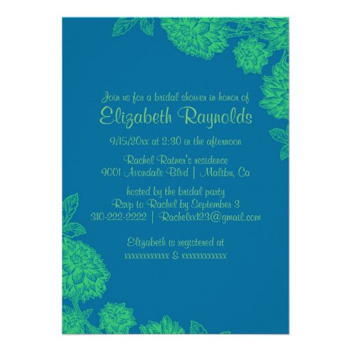 Elegant Blue & Green Bridal Shower Invitations