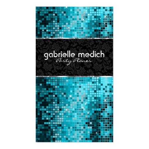Elegant Blue-Green Glitter Metallic Sequence 2 Business Card Template (front side)