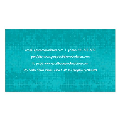 Elegant Blue-Green Glitter Metallic Sequence Business Card (back side)