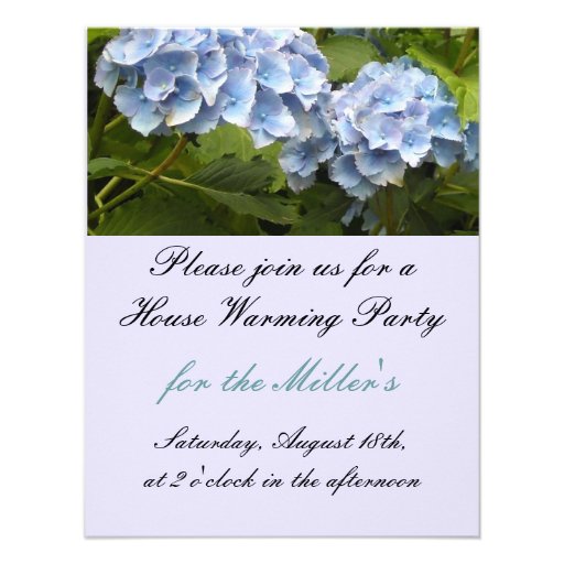 Elegant Blue Hydrangea House Warming Invitation
