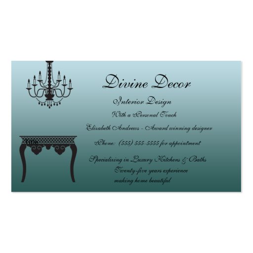 Elegant Blue Interior Design Business Card (front side)