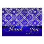 Elegant Blue & Lace Damask Thank You Card
