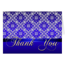 Elegant Blue & Lace Damask Thank You Card