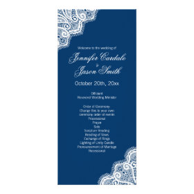 Elegant Blue Lace Edge Vertical Wedding Programs Customized Rack Card