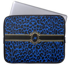 Elegant Blue Leopard Monogram Laptop Sleeve
