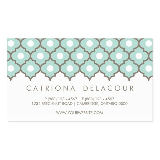 Elegant Blue Moroccan Pattern Business Card (back side)