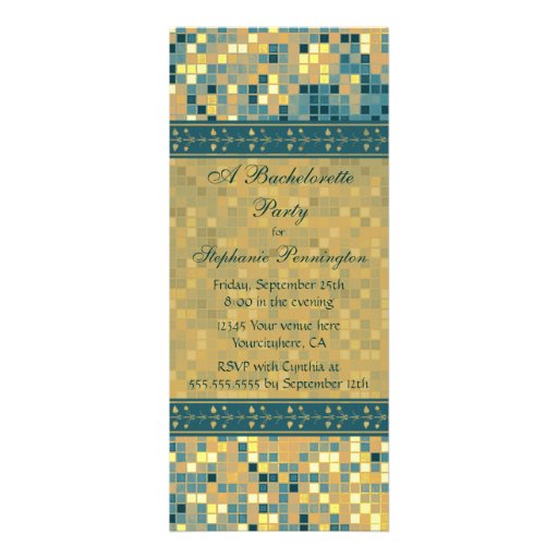 Elegant blue mosaic bachelorette party invitation