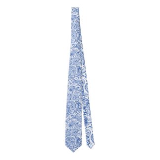 Elegant Blue Paisley Damasks On White Background Tie