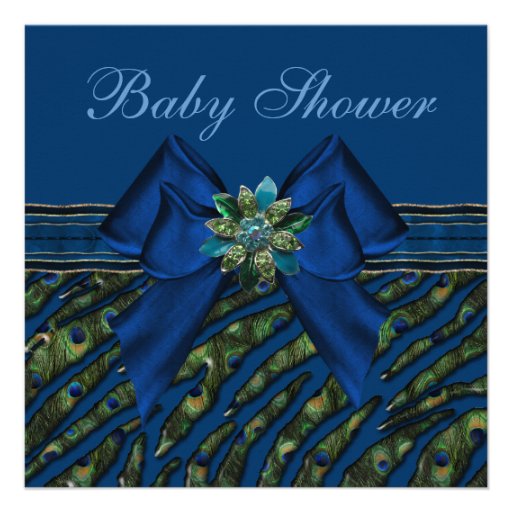 Elegant Blue Peacock Animal Print Baby Shower Personalized Invitation