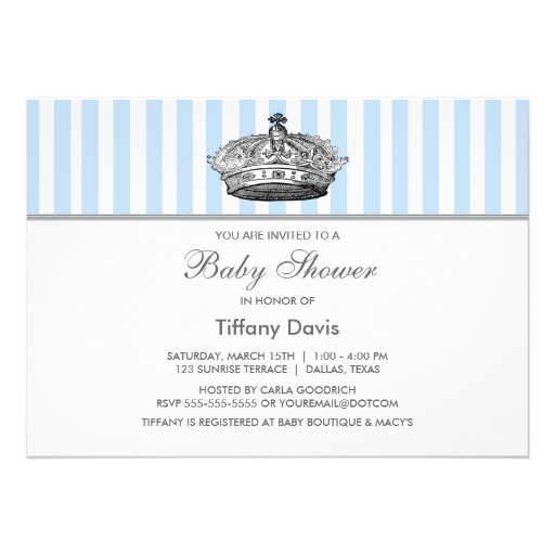 Elegant Blue Prince Baby Boy Shower Custom Invitation