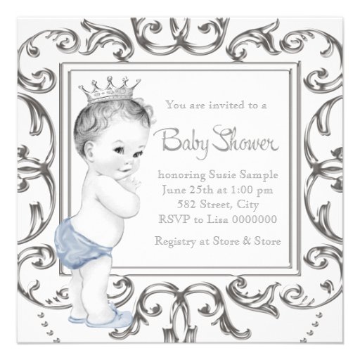Elegant Blue Prince Baby Shower Personalized Announcements