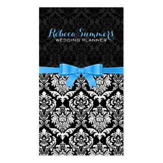 Elegant Blue Ribbon Black & White Damasks 2b Double-Sided Standard Business Cards (Pack Of 100)