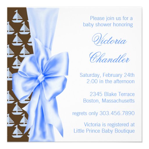 Elegant Blue Sailboat Baby Boy Shower Personalized Invitation