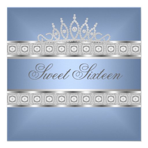 Elegant Blue Silver Jewel 16th Birthday Personalized Announcement