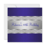 Elegant Blue Silver Jewel 40th Birthday invitations
