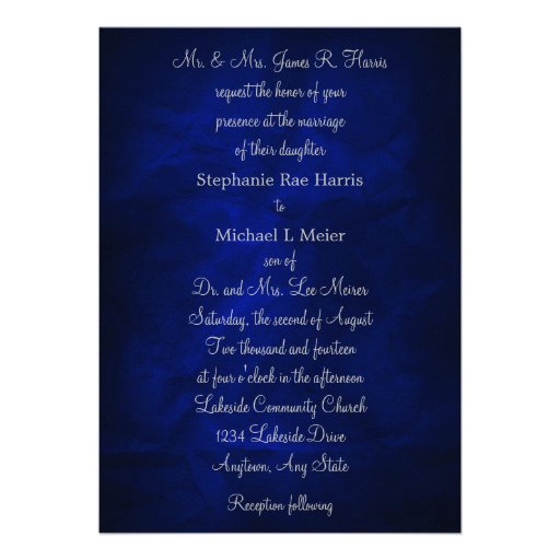 Elegant Blue Silver Monogram Wedding Invitation