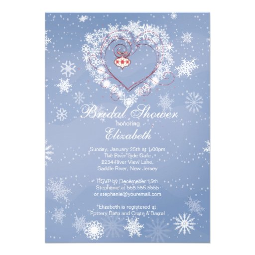 Elegant Blue Snowflake Heart Winter Bridal Shower Announcement