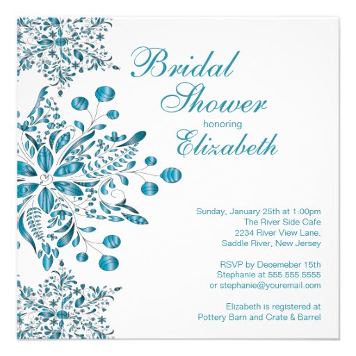 Elegant Blue Snowflakes Winter Bridal Shower Custom Invitation