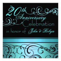 Elegant Blue Swirl Wedding Anniversary Invitation invitations