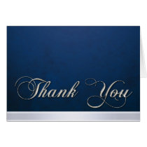 Elegant Blue Texture Modern Silver Thank You Card