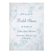 Elegant Blue Vintage Bridal Shower Custom Invitations