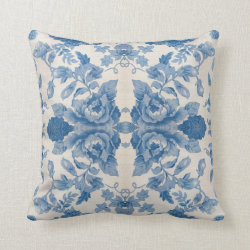 Elegant blue vintage floral throw pillow