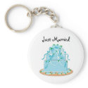 Elegant Blue Wedding Cake - Just Married keychains