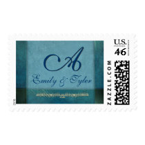 Elegant blue wedding monogram postage stamp by aslentz Elegant blue wedding monogram postage stamp
