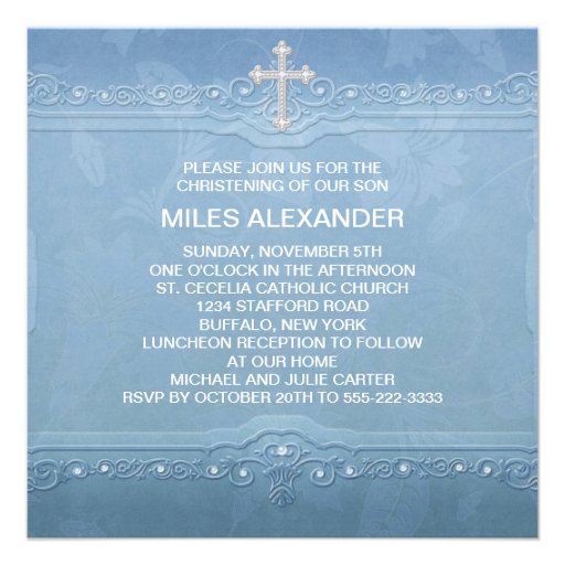 Elegant Blue White Baby Boy Christening Custom Invite