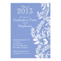 Elegant Blue White Class of 2013 Graduation Party Personalized Invite