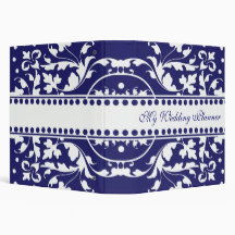 Elegant Blue & White Damask Avery Binder