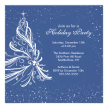 Elegant  Blue & White Holiday Party Invitation