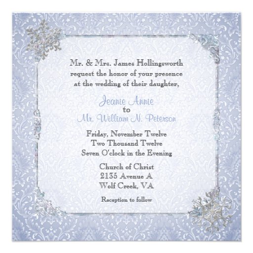 Elegant Blue Winter Snow Wedding Invitation