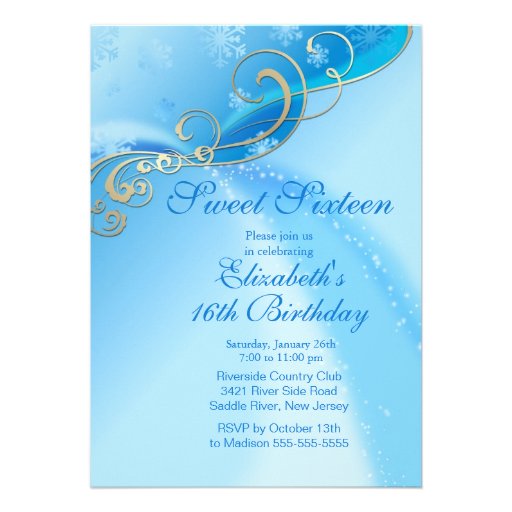 Elegant Blue Winter Sweet Sixteen Birthday Card
