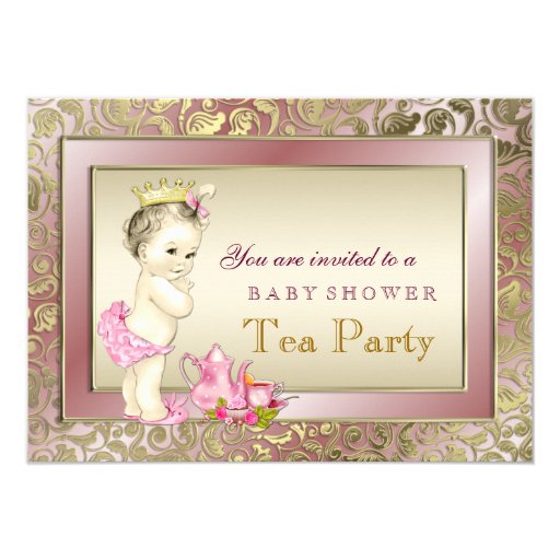 Elegant Blush Pink Girls Tea Party Baby Shower Invitations